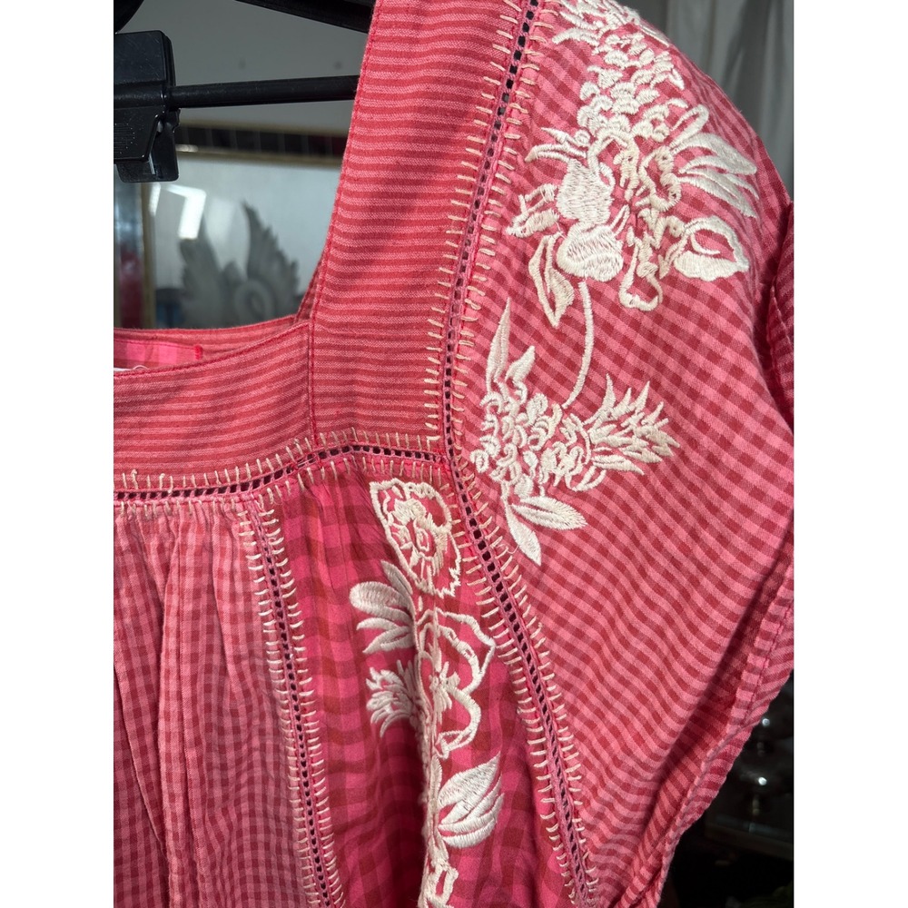 We The Free Free People half moon Embroidered red gingham Top Cotton blend XS - Picture 3 of 12